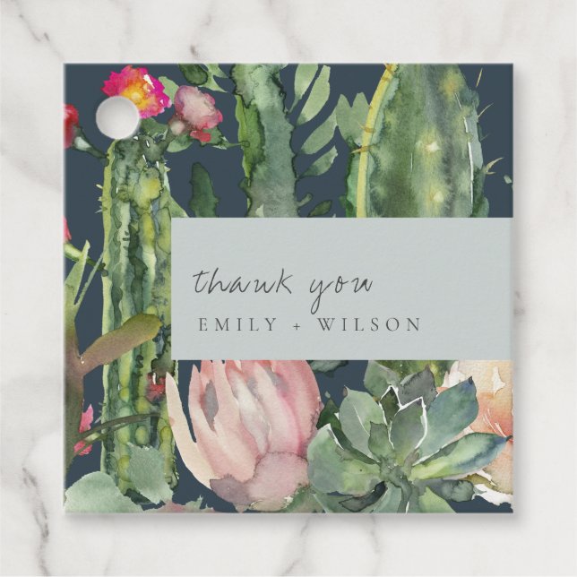 NAVY ROSA BLOMMIGT DESERT CACTI FOLIAGE TACK GÅVOR ETIKETTER (Framsida)