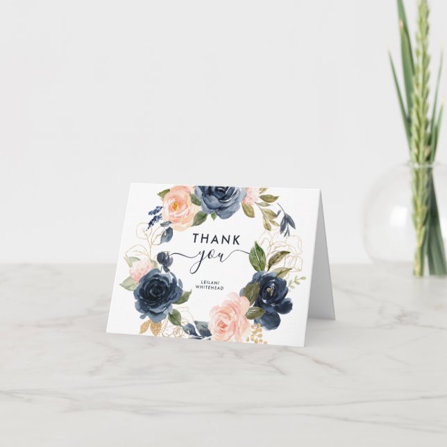 Navy Rosa Blommigt WAN Baby Shower Tack Kort (Framsida)