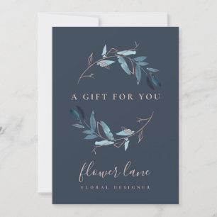 NAVY ROSA BLUE FAUNA WREATH GIFT CERTIFICATE CARD JULKORT