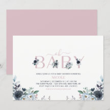Navy & Rosa Boho Blommig Bebis Baby Shower