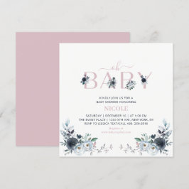 Navy & Rosa Boho Blommig Flickbabyfest Fyrkantig Inbjudningar