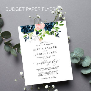 Navy rosa elegant blomsterbudget bröllopsinbjudan flygblad