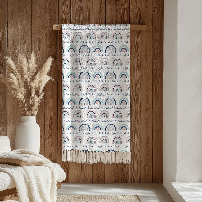Navy Rosa Filta Mjuk Regnbåge Boho Barnaccent Fleecefilt (Navy Pink Blanket Soft Rainbows Boho Kids Accent)