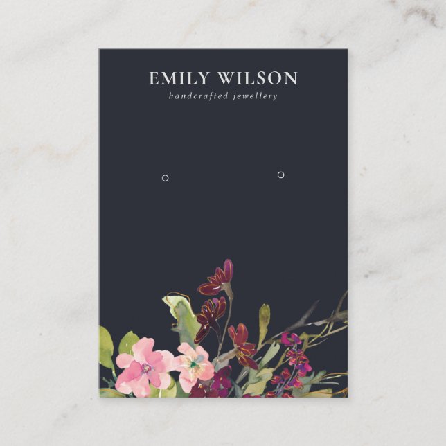 NAVY ROSA GULD BURGUNDY RO FLORA EARRING VISNING VISITKORT (Framsida)
