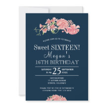 Navy rosa kindblommor chic blommig sweet sixteen