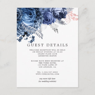 Navy & Rosa med Silverfolie Bröllopsgästinformatio Tilläggskort