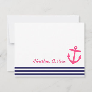 Navy & Rosa Nautical Rand & Anchor Stationery Anteckningskort