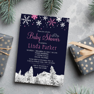 Navy rosa vit underland vinter babyfirande inbjudningar