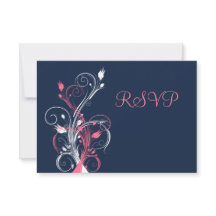 Navy Rosa Vita Blommig RSVP-kort