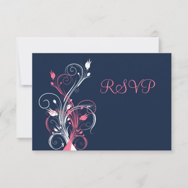 Navy Rosa Vita Blommig RSVP-kort Inbjudningar (Framsida)