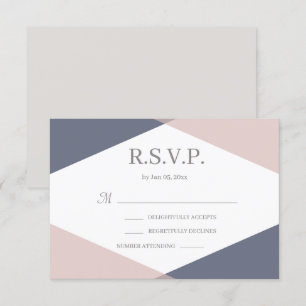 Navy Rosabruten Geometrisk Modern Bröllop RSVP Inbjudningar