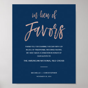 Navy & Rose Gold Bröllopsskylt för gåvor Poster