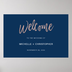 Navy & Rose Gold Glam Chic Bröllopsväxlingsskylt Poster