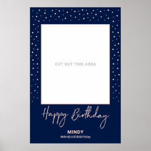 Navy & Rose Gold Grattis på födelsedagen Foto Ram Poster