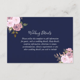 Navy Rose Guld Blommig Bröllopsmottagning Detaljer Tilläggskort