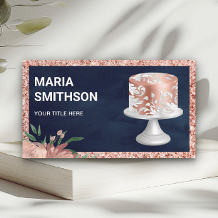 Navy Roséguld Glitter Rosa Ornamenterad Tårta Bage Visitkort