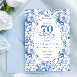 Navy Roses 70th Birthday Chic Floral Invitation Inbjudningar
