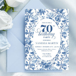 Navy Roses 70th Birthday Elegant Party Invitation Inbjudningar