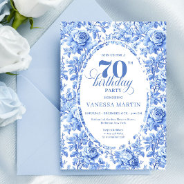 Navy Roses Vintage 70th Birthday Invitation Inbjudningar
