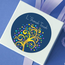 Navy Rosh Hashanah Gold Foil Livets träd Modern