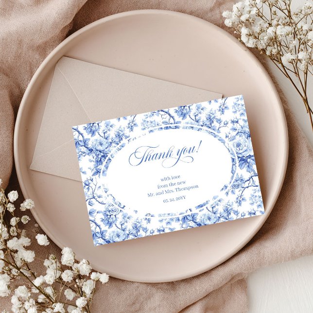 Navy Rosor Klassisk Bröllop Tacksamhetskort Tack Kort (Navy Roses Classic Wedding Thank You Card)