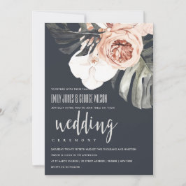 NAVY RUST BLOMMIGT MONSTRERA LÖV WEDDING INVITE TACK KORT