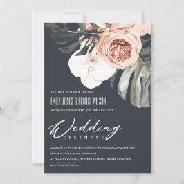 NAVY RUST BLOMMIGT MONSTRERA LÖV WEDDING INVITE TACK KORT