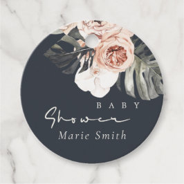 NAVY RUST MONSTERA BLOMMIGT BABY SHOWER GÅVOR ETIKETTER