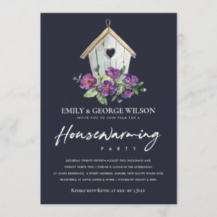 NAVY RUSTIC BLOMMIGT BIRD HOUSE HOUSEWARMING PARTY INBJUDNINGAR