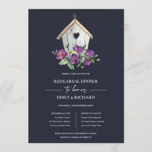 NAVY RUSTIC BLOMMIGT BIRDHOUSE REHEARSAL DINNER INBJUDNINGAR