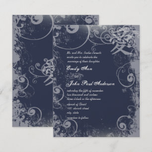 Navy Sacre Bleu Metallic Silver Kanji Kärlek Swirl Inbjudningar