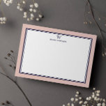 NAVY & SALMON Classic Monogram Double Frame Anteckningskort<br><div class="desc">Get a professional look with our formal and elegant personalized stationery flat cards feature your monogram and your name beneath in Sans Serif font coupled with elegant open face font framed by a chic navy double border over a salmon pink background. The monogram initials and name can easily be personalized...</div>