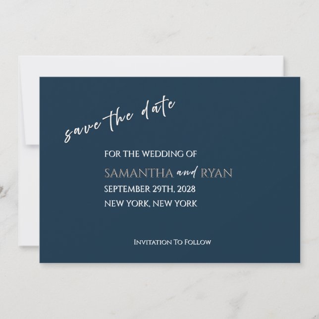 Navy Save the Date med metalliskt silver Spara Datumet (Framsida)