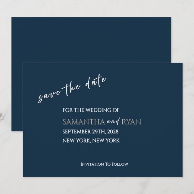 Navy Save the Date med metalliskt silver Spara Datumet (Fram/baksida)
