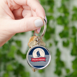 Navy Ship logotyp motiv segelbåt dekoration Rund Silverfärgad Nyckelring