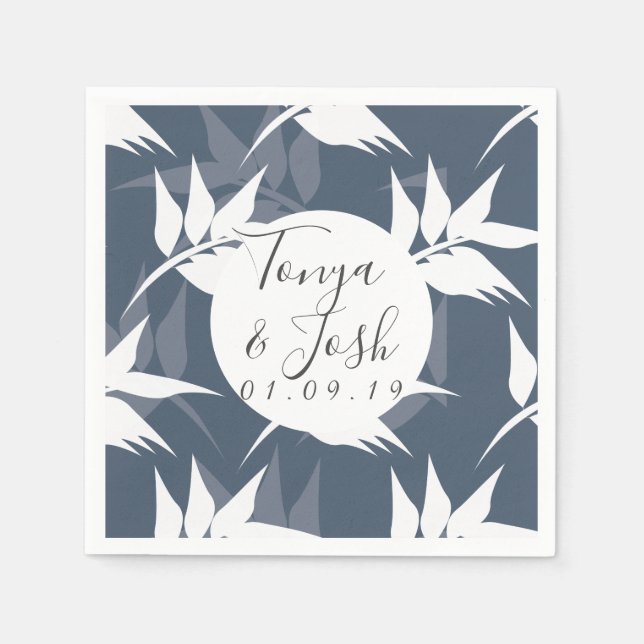 Navy Silohuette Tropiskt Bladmönster Pappersservett (Framsidan)