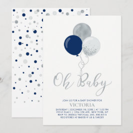 Navy & Silver Ballonger | Oh Baby Boy Baby Shower Inbjudningar