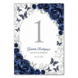 Navy Silver Blommig Quinceanera Bordsnummer