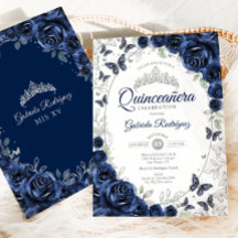 Navy Silver Blommig Quinceanera