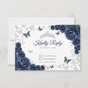 Navy Silver Blommig Quinceanera Svar