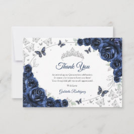 Navy Silver Blommig Quinceanera Tack Kort