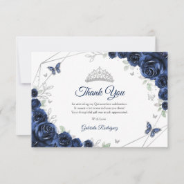 Navy Silver Blommig Quinceanera Tack Kort
