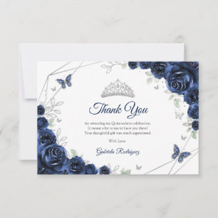 Navy Silver Blommig Quinceanera Tack Kort