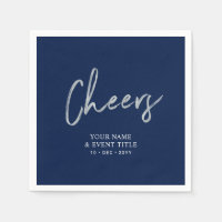 Navy Silver Cheers Brush Script Festfirande