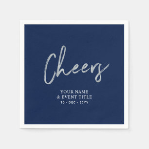 Navy Silver Cheers Brush Script Festfirande Pappersservett