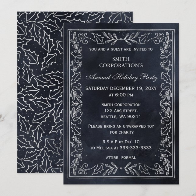 Navy Silver Elegant Corporate Julfest Inbjudningar (Fram/baksida)