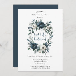 Navy & Silver Elfenbensvit Blommig Brudtärna Lunch Inbjudningar