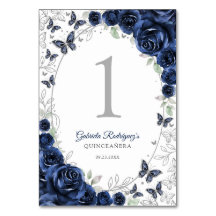 Navy Silver Floral Quinceanera