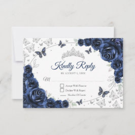 Navy Silver Floral Quinceanera Reply OSA Kort