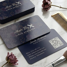 Navy Silver Folie Script Hårstylist QR-kod